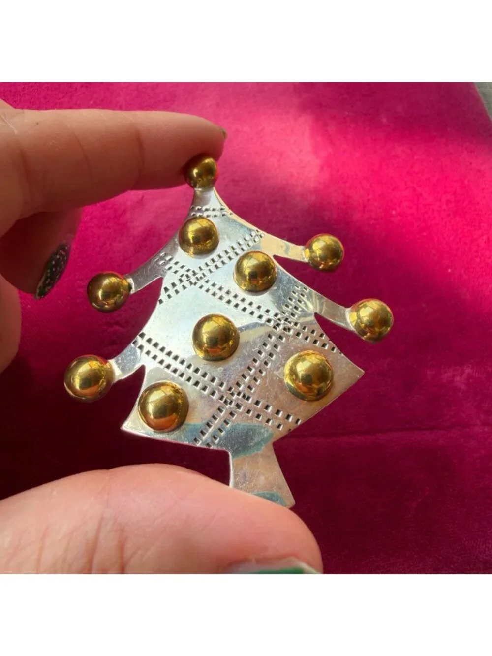 925 Sterling Silver Mixed Metal Christmas Tree Brooch Pin Holiday Jewelry Gift